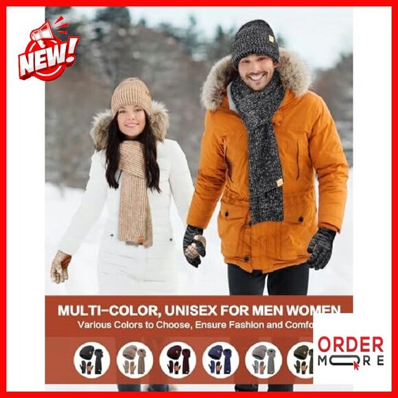 Unisex Winter Beanie Scarf Gloves Set Touchscreen Warm Cold Weather